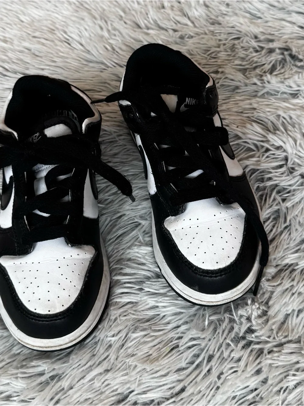 Kids Black and White Nike Dunks, Size 13